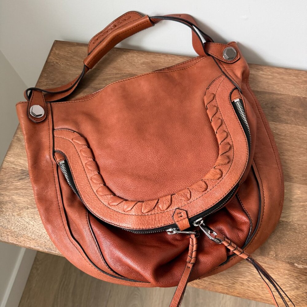 OrYANY Cassie CA430 Cognac Leather Hobo Bag w/ Braided Trim